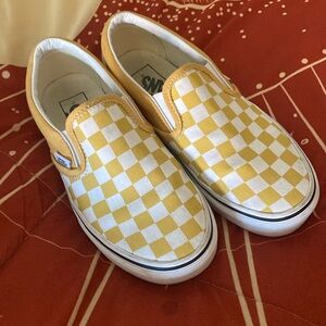 Yellow checkered Vans classic slip on size 5.5 womens